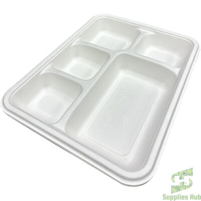 Bagasse - 5 Compartment Plate | 500 Pcs