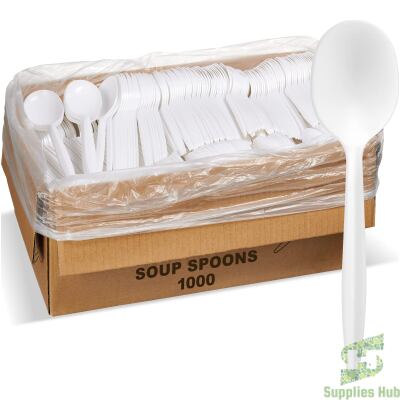 Plastic Soup Spoon - White - Bulk | 1000 Pcs
