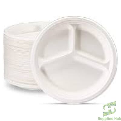 10" 3 Compartment - Bagasse Plate | 500 Pcs